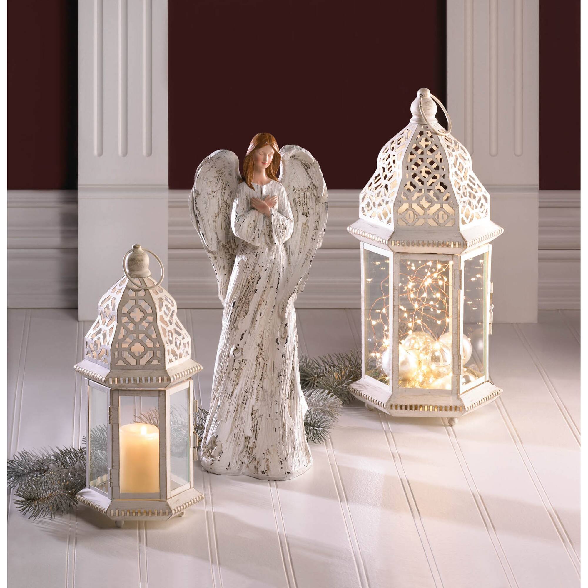 12'' Sublime Distressed White Lantern